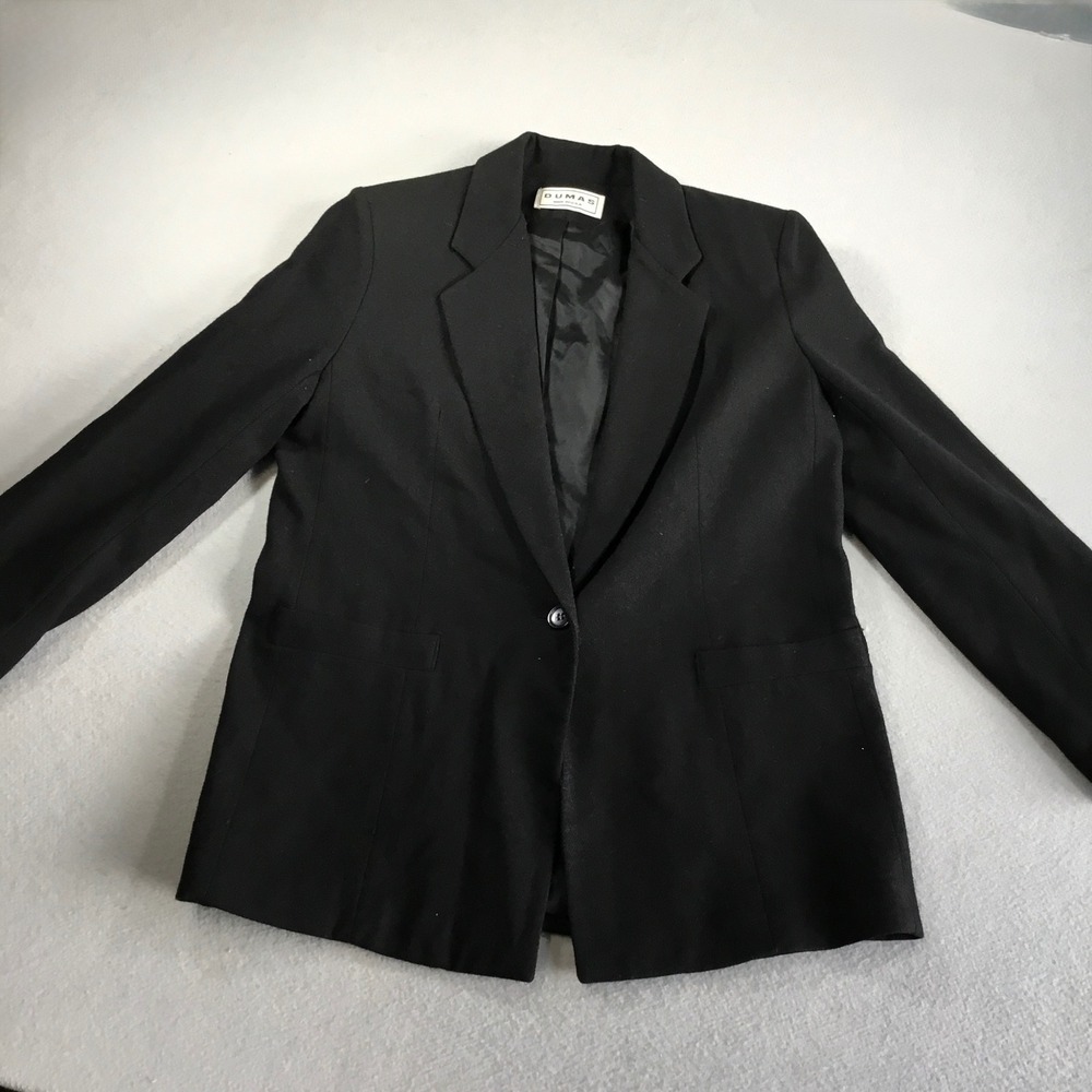 Dumas Vintage Black 100% Pure Wool Blazer Jacket Made in USA Womens Size 6